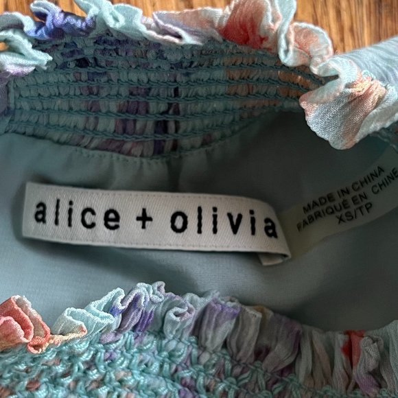 SOLD Alice + Olivia Green Floral Sleeveless Halter Neck Blouse Top Women's Sz XS - Picture 3 of 7